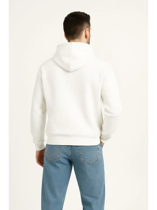 Erkek Kapüşonlu Sweatshirt Hoodie 3 İplik Şardonlu Pamuklu Kumaş, Önü Baskılı, Fermuarlı Rahat Kalıp, Kışlık ve Sokak Stili Sweat - Beyaz Erkek Kapüşonlu Sweatshirt Hoodie 3 İplik Şardonlu Pamuklu Kumaş, Önü Baskılı, Fermuarlı Rahat Kalıp, Kışlık ve Sokak Stili Sweat - Beyaz