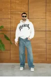 Erkek Kapüşonlu 3 İplik Şardonlu Önü Baskılı Fermuarlı Oversize Sweatshirt - Beyaz Erkek Kapüşonlu 3 İplik Şardonlu Önü Baskılı Fermuarlı Oversize Sweatshirt - Beyaz
