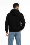 Erkek Kapüşonlu 3 İplik Şardonlu Önü Baskılı Fermuarlı Oversize Sweatshirt - Siyah