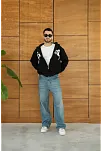 Erkek Kapüşonlu 3 İplik Şardonlu Önü Baskılı Fermuarlı Oversize Sweatshirt - Siyah