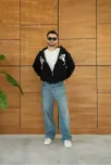 Erkek Kapüşonlu 3 İplik Şardonlu Önü Baskılı Fermuarlı Oversize Sweatshirt - Siyah