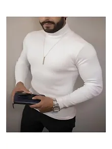 Erkek Kaşkorse Boğazlı Full Likralı Fitilli Body Kazak - Beyaz