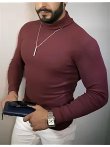 Erkek Kaşkorse Boğazlı Full Likralı Fitilli Body Kazak - Bordo
