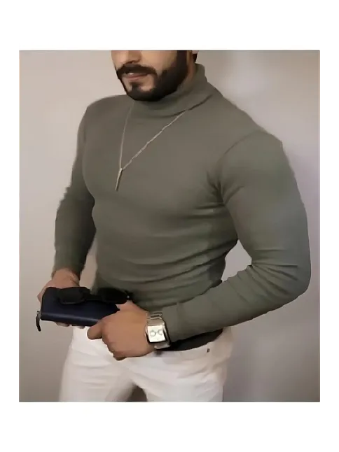 Erkek Kaşkorse Boğazlı Full Likralı Fitilli Body Kazak - Haki