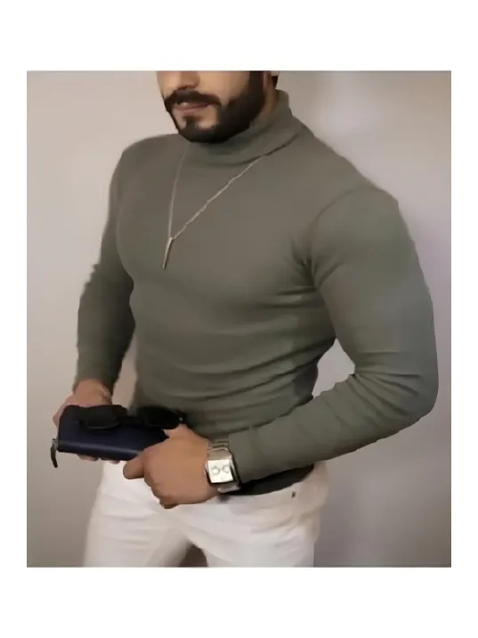 Erkek Kaşkorse Boğazlı Full Likralı Fitilli Body Kazak - Haki Erkek Kaşkorse Boğazlı Full Likralı Fitilli Body Kazak - Haki