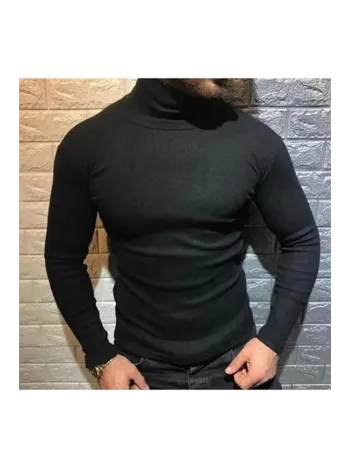 Erkek Kaşkorse Boğazlı Full Likralı Fitilli Body Kazak - Siyah Erkek Kaşkorse Boğazlı Full Likralı Fitilli Body Kazak - Siyah