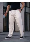 Erkek Keten Cepli Çıma Dikişli Jogger Buggy Pantalon Rahat Kalıp - Beyaz