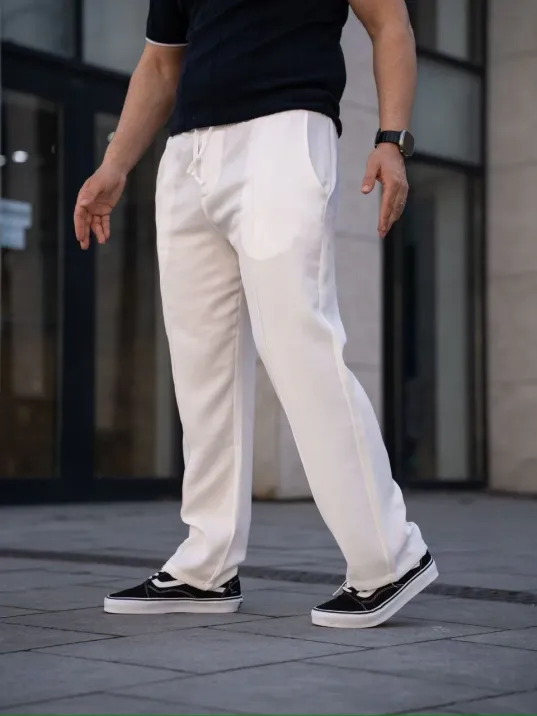 Erkek Keten Cepli Çıma Dikişli jogger Buggy Pantalon Rahat kalıp - Beyaz Erkek Keten Cepli Çıma Dikişli jogger Buggy Pantalon Rahat kalıp - Beyaz