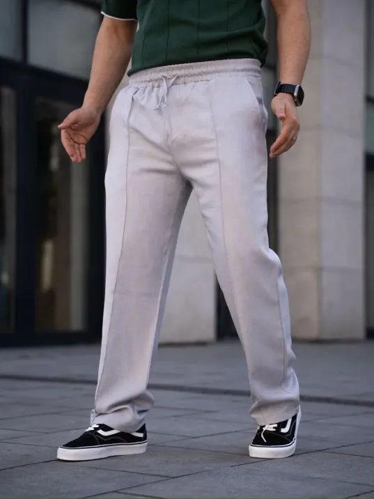 Erkek Keten Cepli Çıma Dikişli jogger Buggy Pantalon Rahat kalıp - Gri Erkek Keten Cepli Çıma Dikişli jogger Buggy Pantalon Rahat kalıp - Gri
