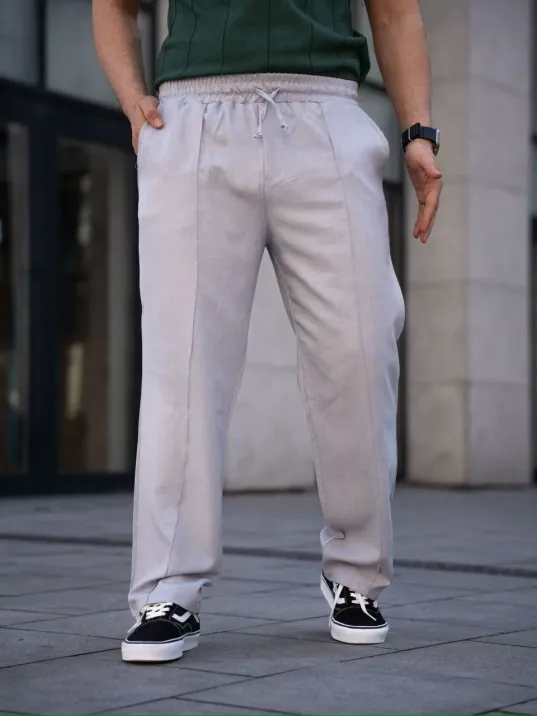 Erkek Keten Cepli Çıma Dikişli jogger Buggy Pantalon Rahat kalıp - Gri Erkek Keten Cepli Çıma Dikişli jogger Buggy Pantalon Rahat kalıp - Gri