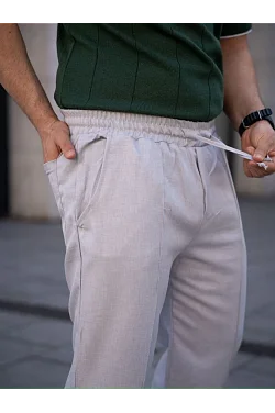 Erkek Keten Cepli Çıma Dikişli Jogger Buggy Pantalon Rahat Kalıp - Gri