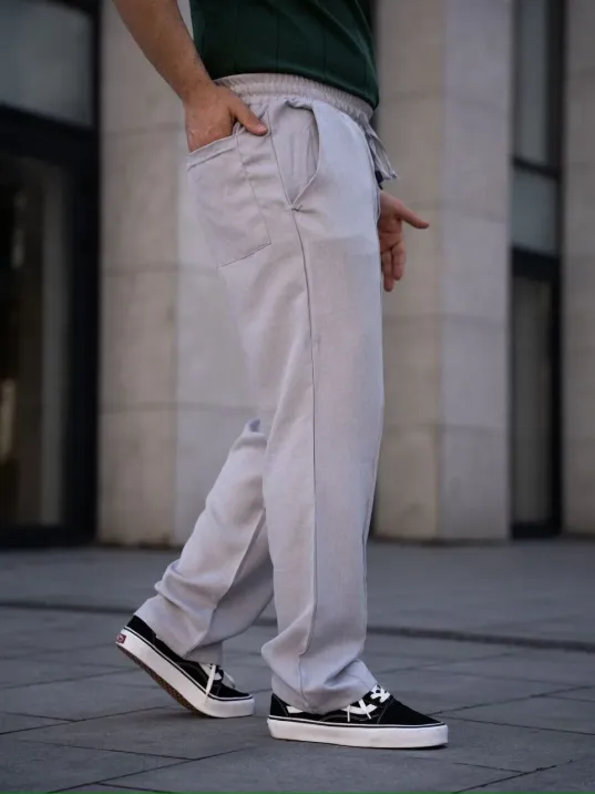 Erkek Keten Cepli Çıma Dikişli jogger Buggy Pantalon Rahat kalıp - Gri Erkek Keten Cepli Çıma Dikişli jogger Buggy Pantalon Rahat kalıp - Gri