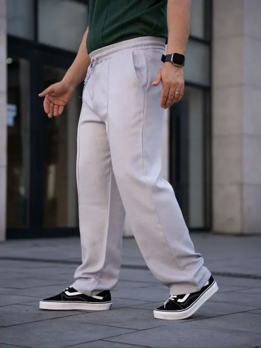 Erkek Keten Cepli Çıma Dikişli jogger Buggy Pantalon Rahat kalıp - Gri Erkek Keten Cepli Çıma Dikişli jogger Buggy Pantalon Rahat kalıp - Gri