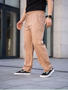 Erkek Keten Cepli Çıma Dikişli Jogger Buggy Pantalon Rahat Kalıp - Kahverengi