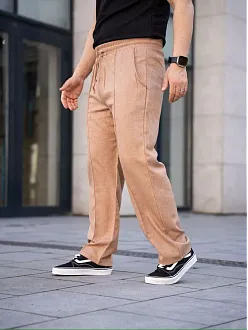 Erkek Keten Cepli Çıma Dikişli Jogger Buggy Pantalon Rahat Kalıp - Kahverengi