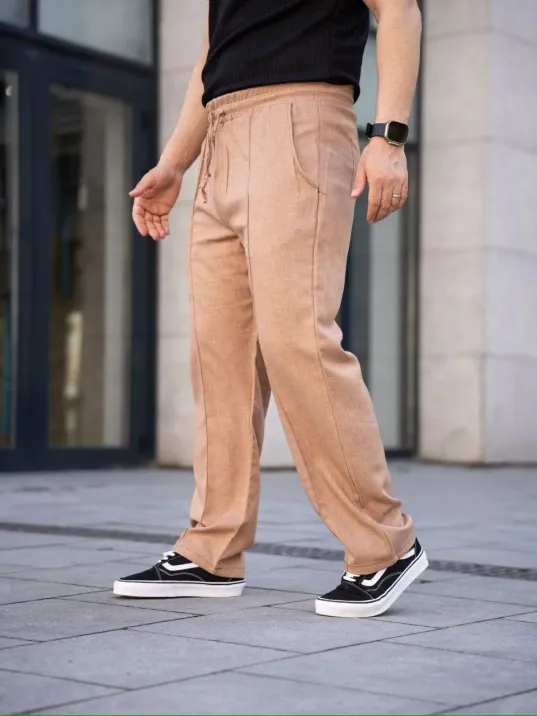 Erkek Keten Cepli Çıma Dikişli jogger Buggy Pantalon Rahat kalıp - Kahverengi Erkek Keten Cepli Çıma Dikişli jogger Buggy Pantalon Rahat kalıp - Kahverengi