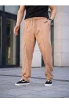 Erkek Keten Cepli Çıma Dikişli Jogger Buggy Pantalon Rahat Kalıp - Kahverengi