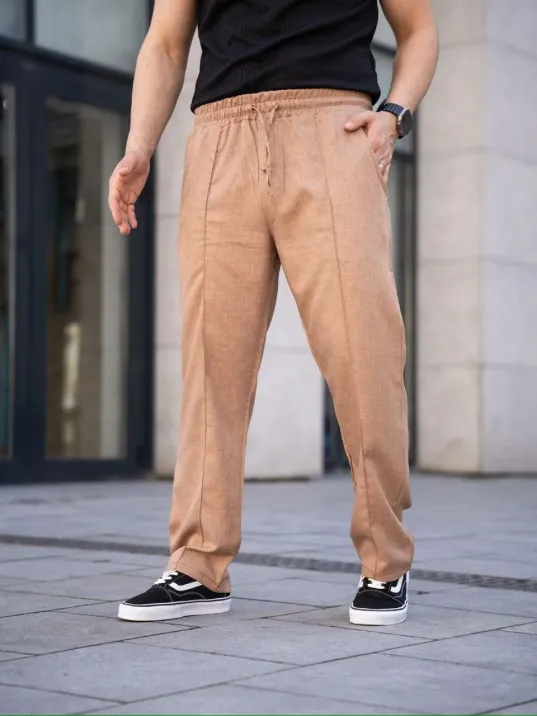 Erkek Keten Cepli Çıma Dikişli jogger Buggy Pantalon Rahat kalıp - Kahverengi Erkek Keten Cepli Çıma Dikişli jogger Buggy Pantalon Rahat kalıp - Kahverengi