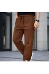 Erkek Keten Cepli Çıma Dikişli Jogger Buggy Pantalon Rahat Kalıp - Kahverengi