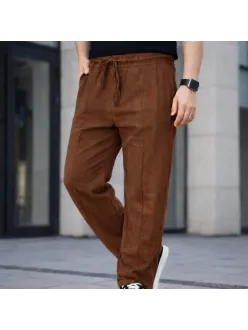 Erkek Keten Cepli Çıma Dikişli Jogger Buggy Pantalon Rahat Kalıp - Kahverengi