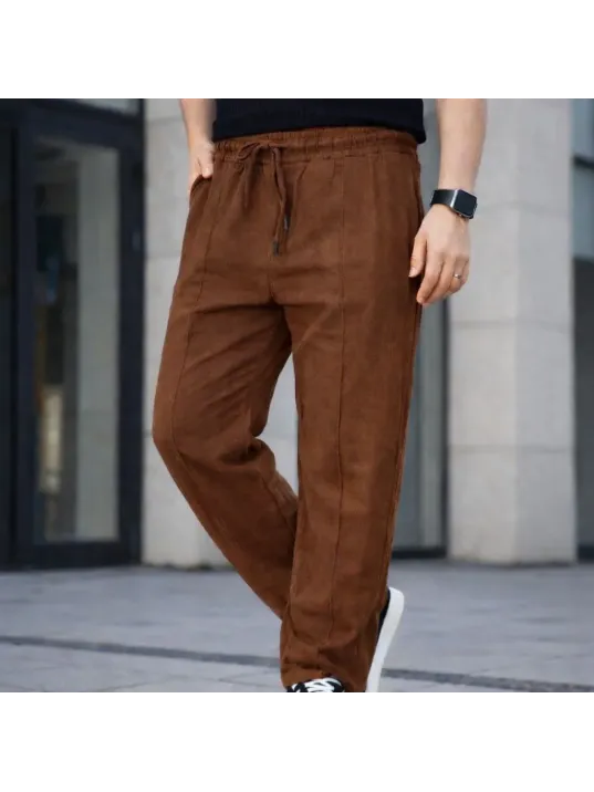 Erkek Keten Cepli Çıma Dikişli Jogger Buggy Pantalon Rahat Kalıp - Kahverengi