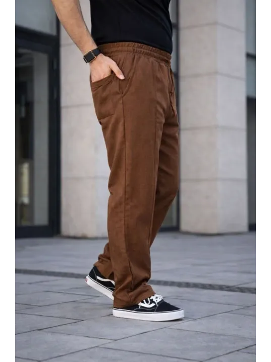 Erkek Keten Cepli Çıma Dikişli Jogger Buggy Pantalon Rahat Kalıp - Kahverengi