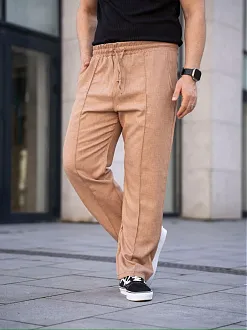 Erkek Keten Cepli Çıma Dikişli Jogger Buggy Pantalon Rahat Kalıp - Kahverengi