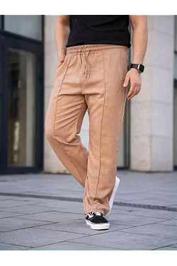 Erkek Keten Cepli Çıma Dikişli Jogger Buggy Pantalon Rahat Kalıp - Kahverengi Erkek Keten Cepli Çıma Dikişli Jogger Buggy Pantalon Rahat Kalıp - Kahverengi