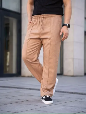 Erkek Keten Cepli Çıma Dikişli jogger Buggy Pantalon Rahat kalıp - Kahverengi Erkek Keten Cepli Çıma Dikişli jogger Buggy Pantalon Rahat kalıp - Kahverengi