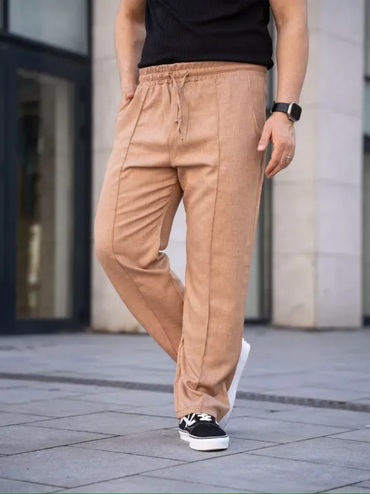 Erkek Keten Cepli Çıma Dikişli jogger Buggy Pantalon Rahat kalıp - Kahverengi Erkek Keten Cepli Çıma Dikişli jogger Buggy Pantalon Rahat kalıp - Kahverengi