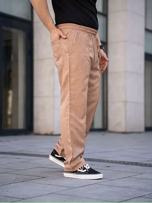 Erkek Keten Cepli Çıma Dikişli Jogger Buggy Pantalon Rahat Kalıp - Kahverengi