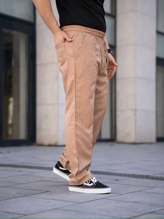 Erkek Keten Cepli Çıma Dikişli jogger Buggy Pantalon Rahat kalıp - Kahverengi Erkek Keten Cepli Çıma Dikişli jogger Buggy Pantalon Rahat kalıp - Kahverengi