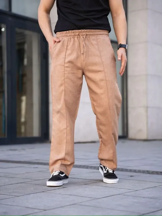 Erkek Keten Cepli Çıma Dikişli jogger Buggy Pantalon Rahat kalıp - Kahverengi Erkek Keten Cepli Çıma Dikişli jogger Buggy Pantalon Rahat kalıp - Kahverengi