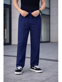 Erkek Keten Cepli Çıma Dikişli Jogger Buggy Pantalon Rahat Kalıp - Lacivert