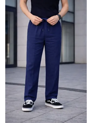 Erkek Keten Cepli Çıma Dikişli Jogger Buggy Pantalon Rahat Kalıp - Lacivert