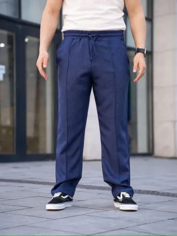 Erkek Keten Cepli Çıma Dikişli jogger Buggy Pantalon Rahat kalıp - Lacivert Erkek Keten Cepli Çıma Dikişli jogger Buggy Pantalon Rahat kalıp - Lacivert
