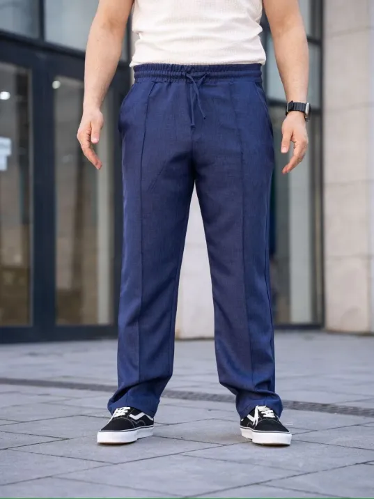 Erkek Keten Cepli Çıma Dikişli jogger Buggy Pantalon Rahat kalıp - Lacivert Erkek Keten Cepli Çıma Dikişli jogger Buggy Pantalon Rahat kalıp - Lacivert