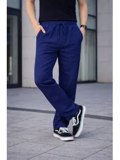 Erkek Keten Cepli Çıma Dikişli Jogger Buggy Pantalon Rahat Kalıp - Lacivert