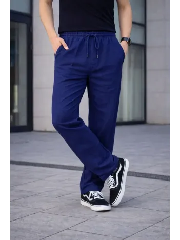 Erkek Keten Cepli Çıma Dikişli Jogger Buggy Pantalon Rahat Kalıp - Lacivert