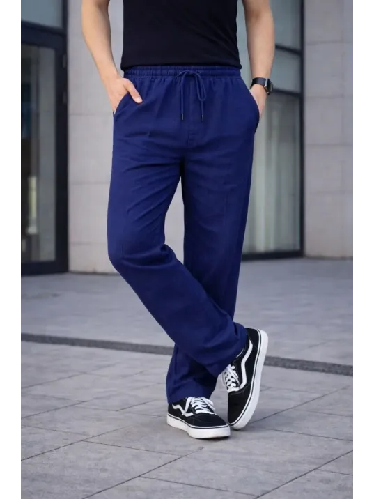 Erkek Keten Cepli Çıma Dikişli Jogger Buggy Pantalon Rahat Kalıp - Lacivert Erkek Keten Cepli Çıma Dikişli Jogger Buggy Pantalon Rahat Kalıp - Lacivert