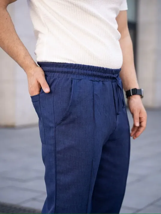 Erkek Keten Cepli Çıma Dikişli jogger Buggy Pantalon Rahat kalıp - Lacivert Erkek Keten Cepli Çıma Dikişli jogger Buggy Pantalon Rahat kalıp - Lacivert