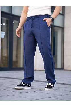 Erkek Keten Cepli Çıma Dikişli Jogger Buggy Pantalon Rahat Kalıp - Lacivert