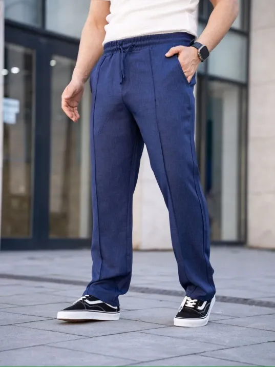 Erkek Keten Cepli Çıma Dikişli jogger Buggy Pantalon Rahat kalıp - Lacivert Erkek Keten Cepli Çıma Dikişli jogger Buggy Pantalon Rahat kalıp - Lacivert