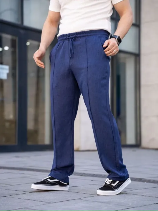 Erkek Keten Cepli Çıma Dikişli jogger Buggy Pantalon Rahat kalıp - Lacivert Erkek Keten Cepli Çıma Dikişli jogger Buggy Pantalon Rahat kalıp - Lacivert