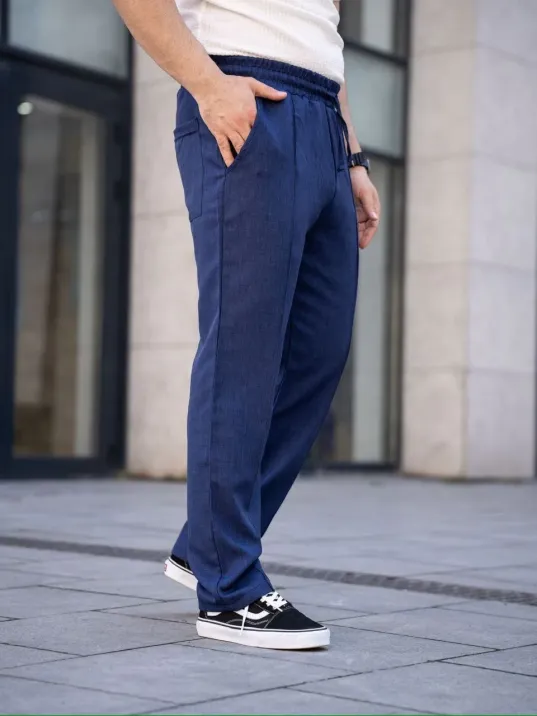 Erkek Keten Cepli Çıma Dikişli jogger Buggy Pantalon Rahat kalıp - Lacivert Erkek Keten Cepli Çıma Dikişli jogger Buggy Pantalon Rahat kalıp - Lacivert