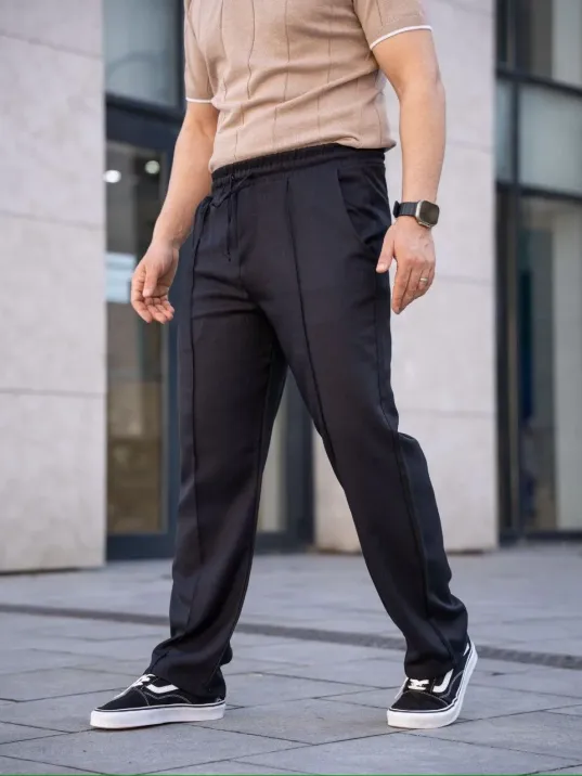 Erkek Keten Cepli Çıma Dikişli jogger Buggy Pantalon Rahat kalıp - Siyah Erkek Keten Cepli Çıma Dikişli jogger Buggy Pantalon Rahat kalıp - Siyah