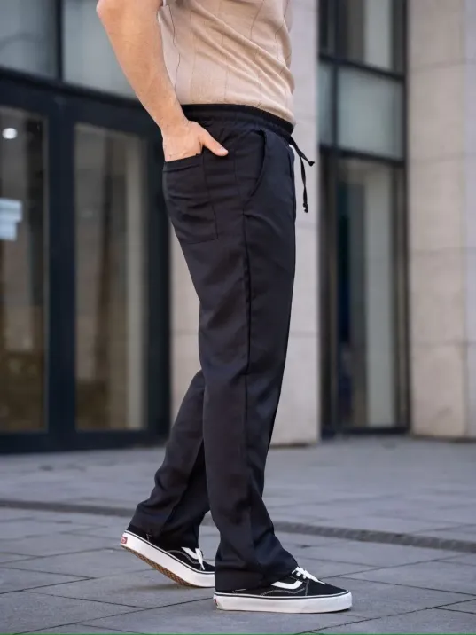 Erkek Keten Cepli Çıma Dikişli jogger Buggy Pantalon Rahat kalıp - Siyah Erkek Keten Cepli Çıma Dikişli jogger Buggy Pantalon Rahat kalıp - Siyah