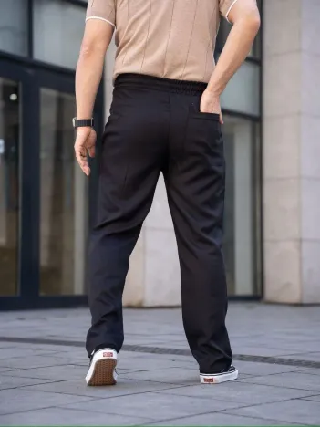 Erkek Keten Cepli Çıma Dikişli jogger Buggy Pantalon Rahat kalıp - Siyah Erkek Keten Cepli Çıma Dikişli jogger Buggy Pantalon Rahat kalıp - Siyah