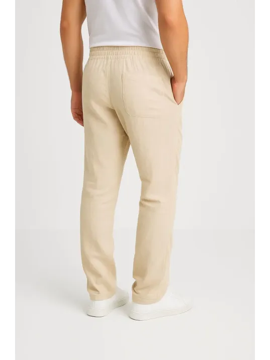 Erkek Keten Pantolon – Cepli, Beli Lastikli ve Bağcıklı, Nefes Alan Rahat Kalıp, Yazlık ve Baharlık Günlük Giyim, Şık & Konforlu Boru Paça Model - Bej Erkek Keten Pantolon – Cepli, Beli Lastikli ve Bağcıklı, Nefes Alan Rahat Kalıp, Yazlık ve Baharlık Günlük Giyim, Şık & Konforlu Boru Paça Model - Bej