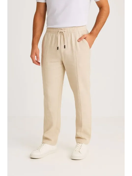 Erkek Keten Pantolon – Cepli, Beli Lastikli ve Bağcıklı, Nefes Alan Rahat Kalıp, Yazlık ve Baharlık Günlük Giyim, Şık & Konforlu Boru Paça Model - Bej Erkek Keten Pantolon – Cepli, Beli Lastikli ve Bağcıklı, Nefes Alan Rahat Kalıp, Yazlık ve Baharlık Günlük Giyim, Şık & Konforlu Boru Paça Model - Bej